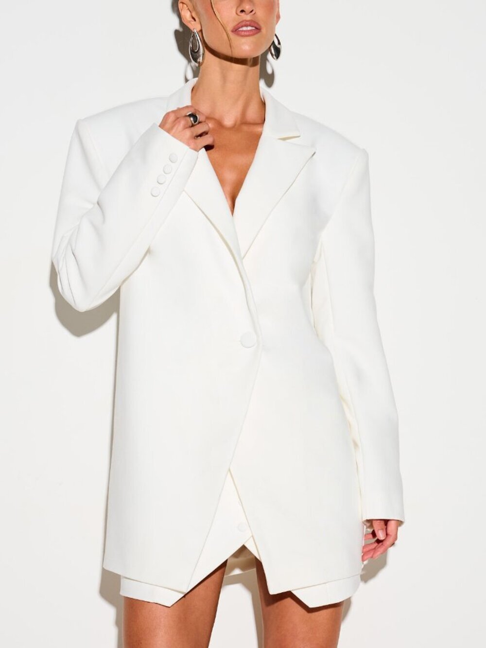 White Elegant Women's Long Sleeve Blazer mini Dress